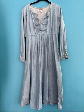 Vintage FADS Heavy Denim Dress 70s Prairie Western Size 8